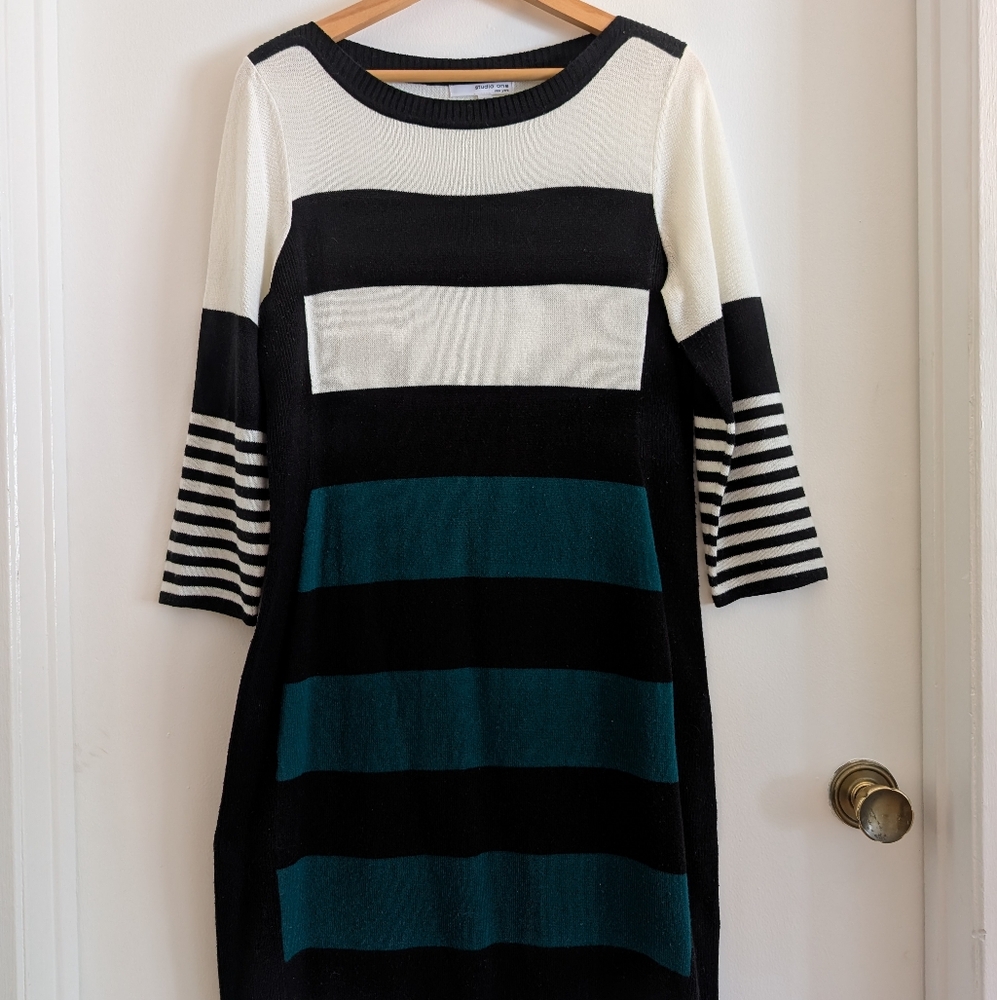 Striped Colorblocked Sweater Dress